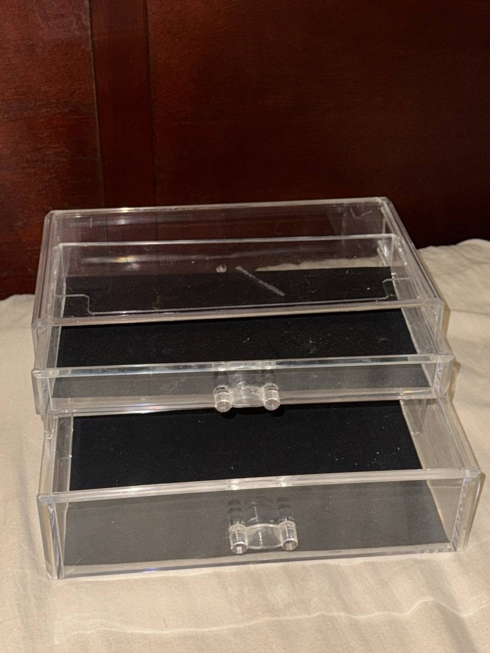 NWOT Clear Acrylic 2-Drawer Jewelry Organizer - Clear with Black Liners